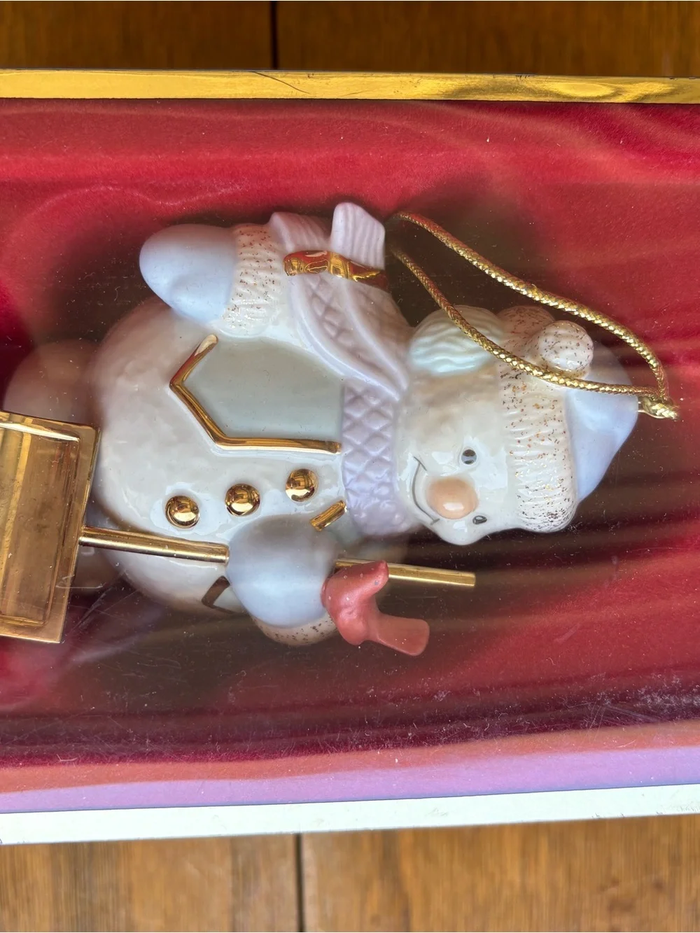 Lenox White and Light Blue Snowman Ornament with Gold Shovel